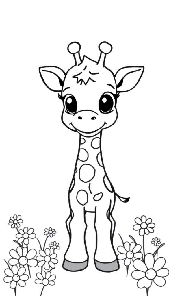 Vrolijke schattige giraffe kleurplaat