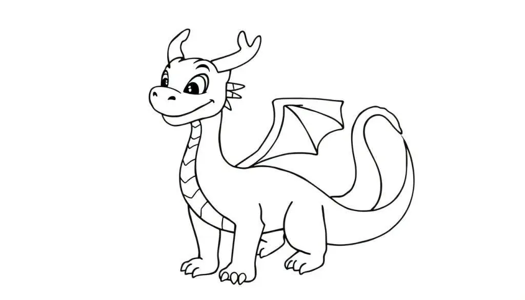 Kleurplaat van een vriendelijke cartoon draak