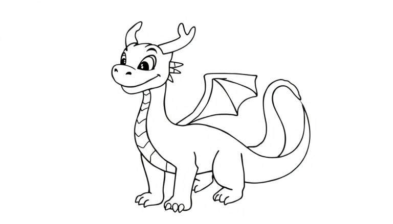 Kleurplaat van een vriendelijke cartoon draak