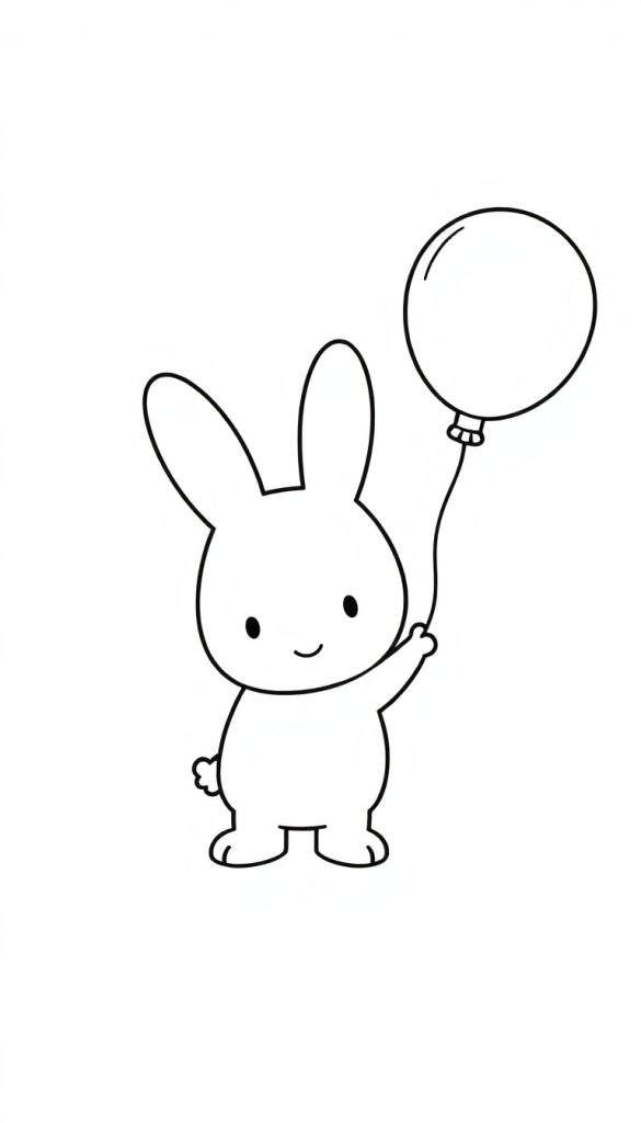 Kleurplaat van een schattig konijn dat een ballon vasthoudt.