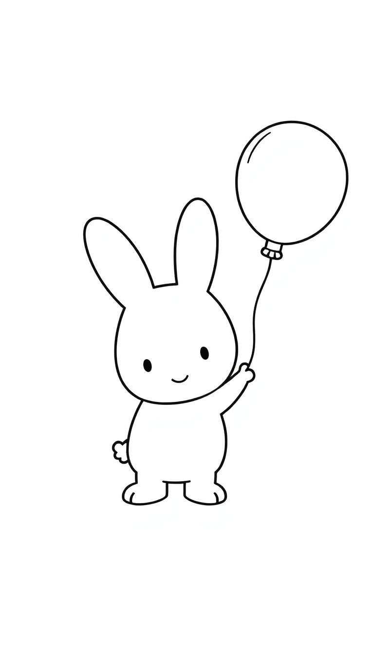 Kleurplaat van een schattig konijn dat een ballon vasthoudt.