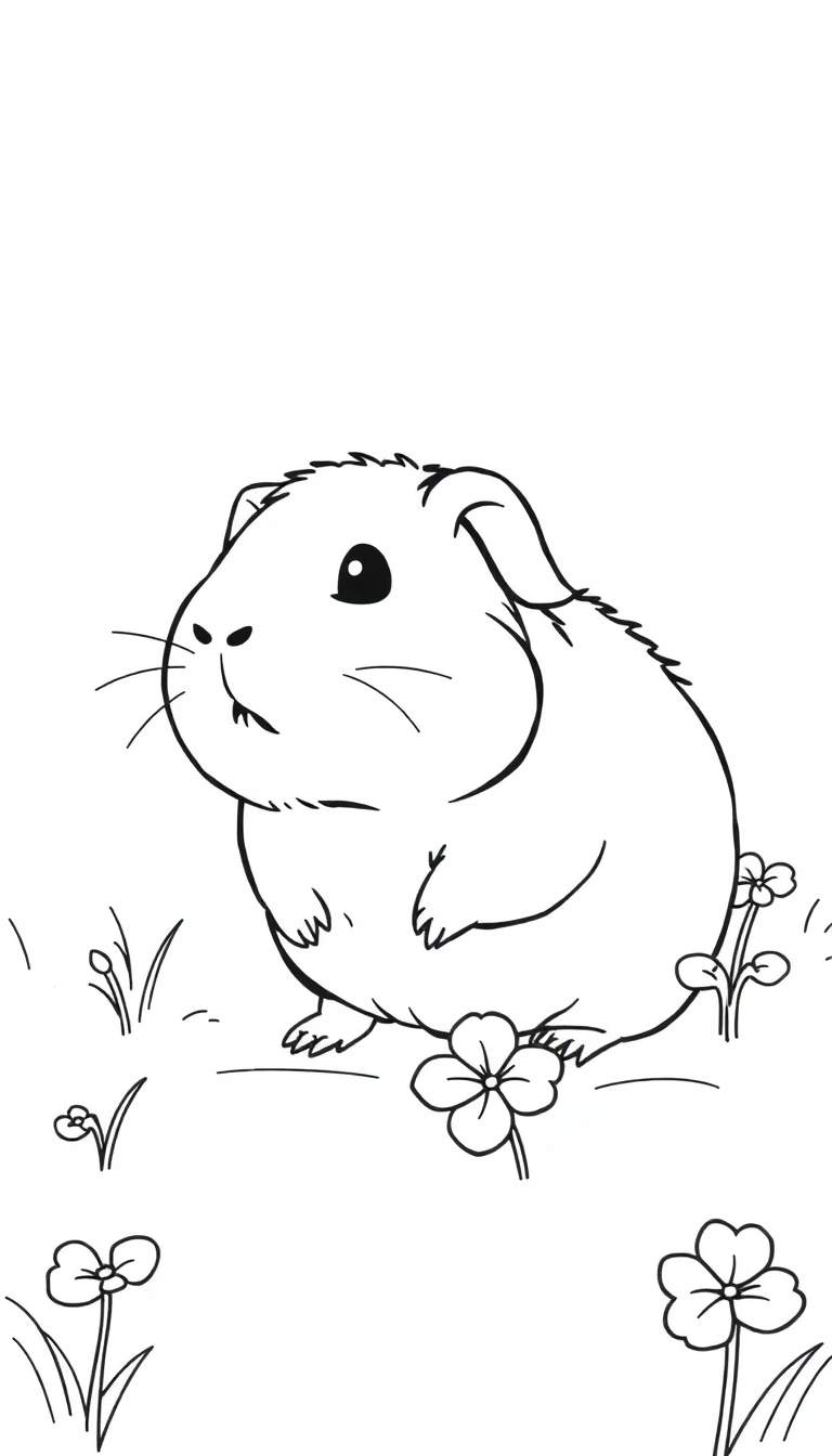 Kleurplaat van een schattige cavia in het gras.