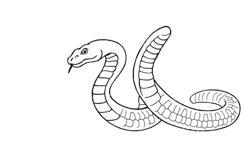 Kleurplaat van twee slangen die elkaar kruisen.