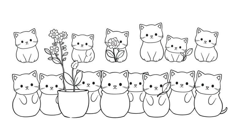 Kleurplaat van schattige katjes die op planten lijken