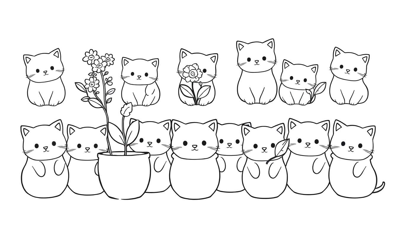 Kleurplaat van schattige katjes die op planten lijken