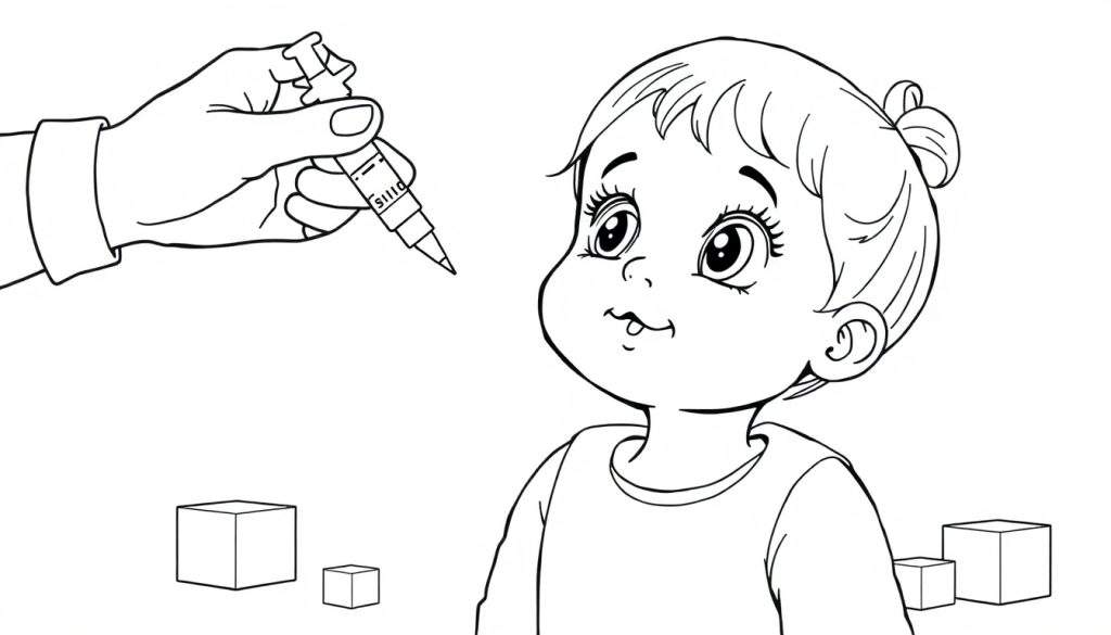 Kleurplaat van een kind dat een injectie krijgt.