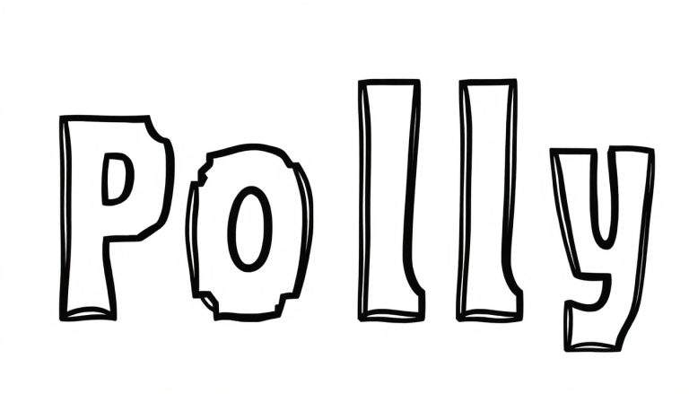 Kleurplaat van het woord Polly in pixelstijl.