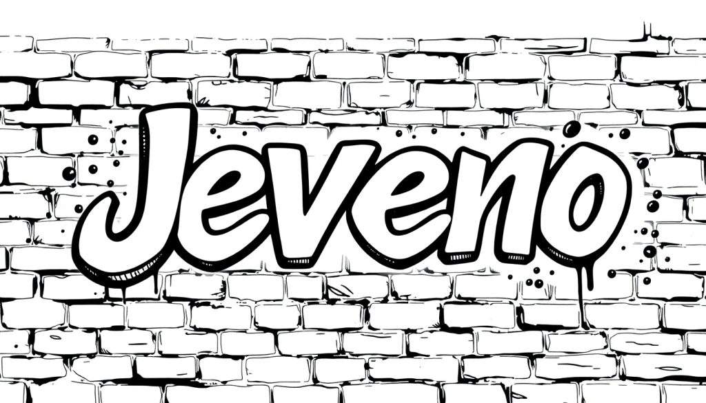 Kleurplaat van de graffiti naam Jeveno op een bakstenen muur