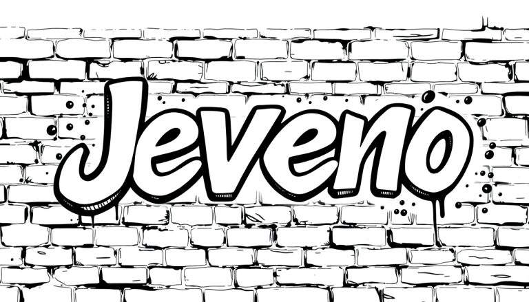 Kleurplaat van de graffiti naam Jeveno op een bakstenen muur