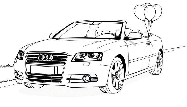 Kleurplaat van een Audi A6 cabriolet met ballonnen.