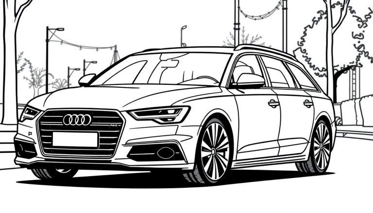 Kleurplaat van een Audi A6 stationwagon in de stad.