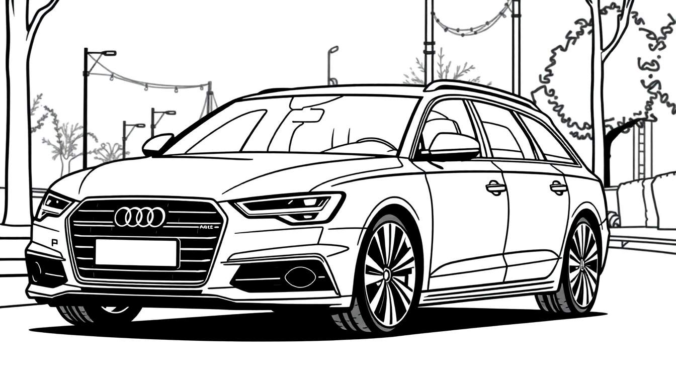 Kleurplaat van een Audi A6 stationwagon in de stad.