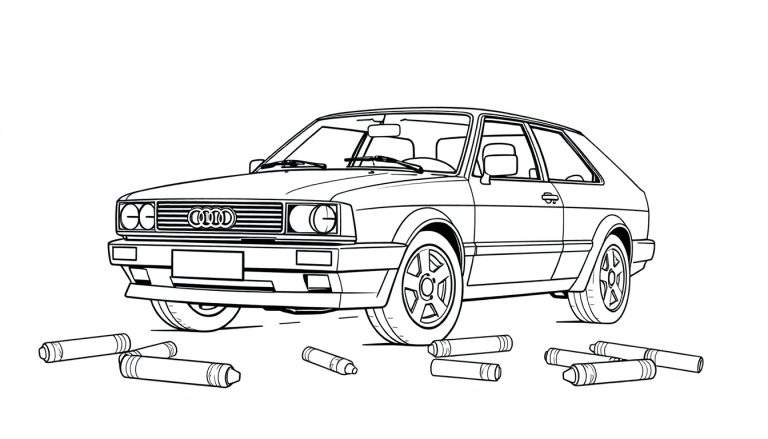 Kleurplaat van een Audi auto met krijtjes