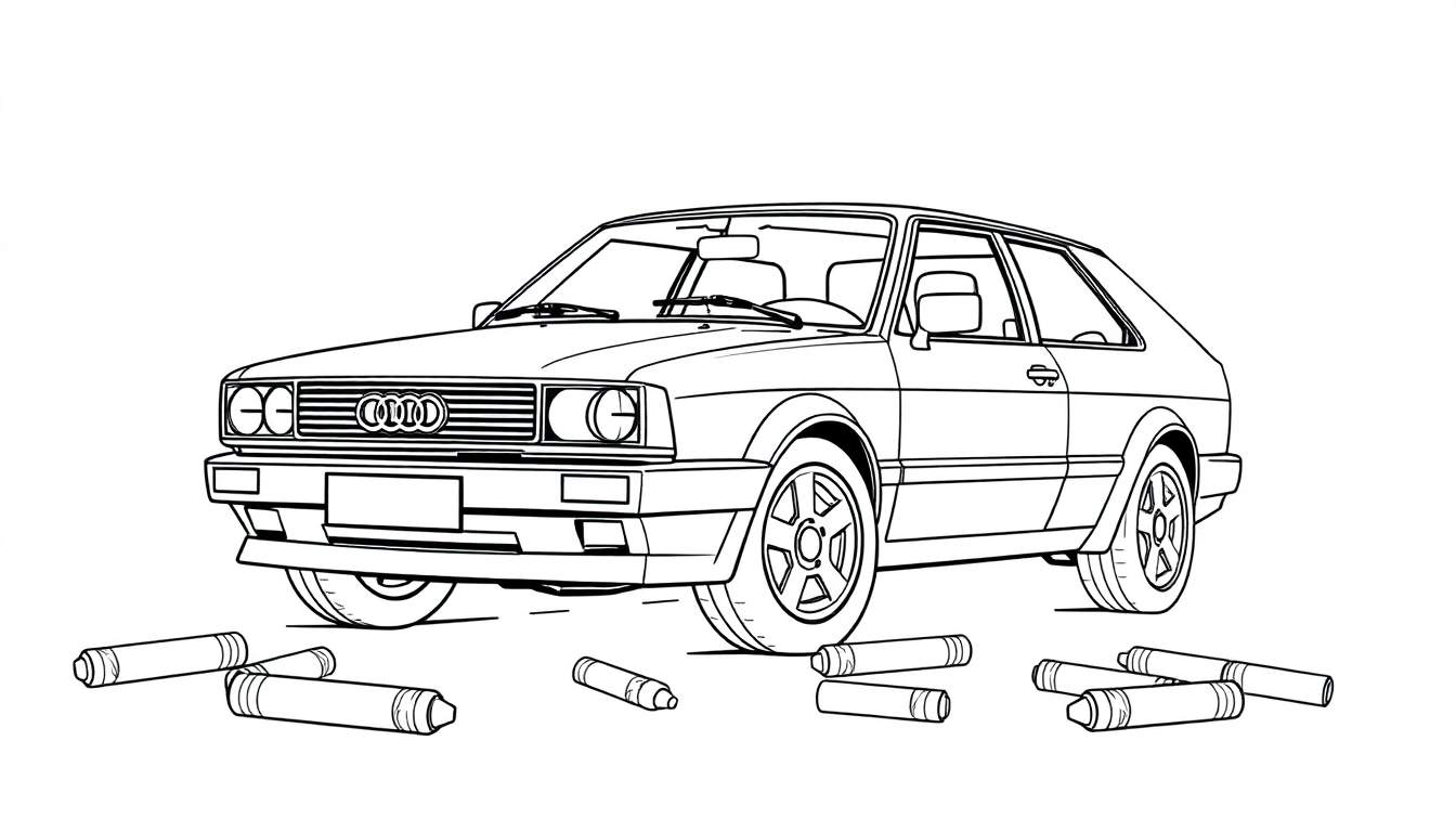 Kleurplaat van een Audi auto met krijtjes