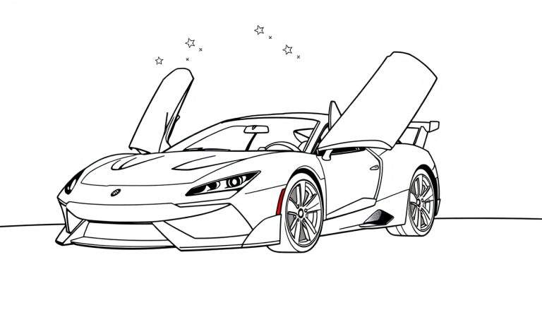 Kleurplaat van een Cupra sportauto met vleugeldeuren omhoog.