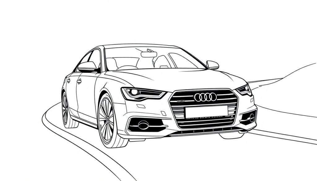 Kleurplaat van een Audi A6 op de weg.