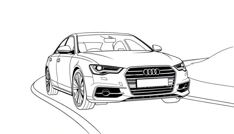 Kleurplaat van een Audi A6 op de weg.