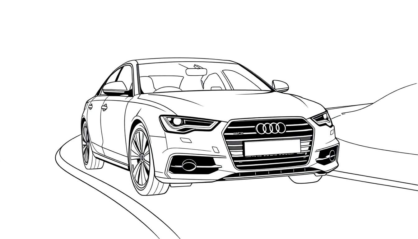 Kleurplaat van een Audi A6 op de weg.