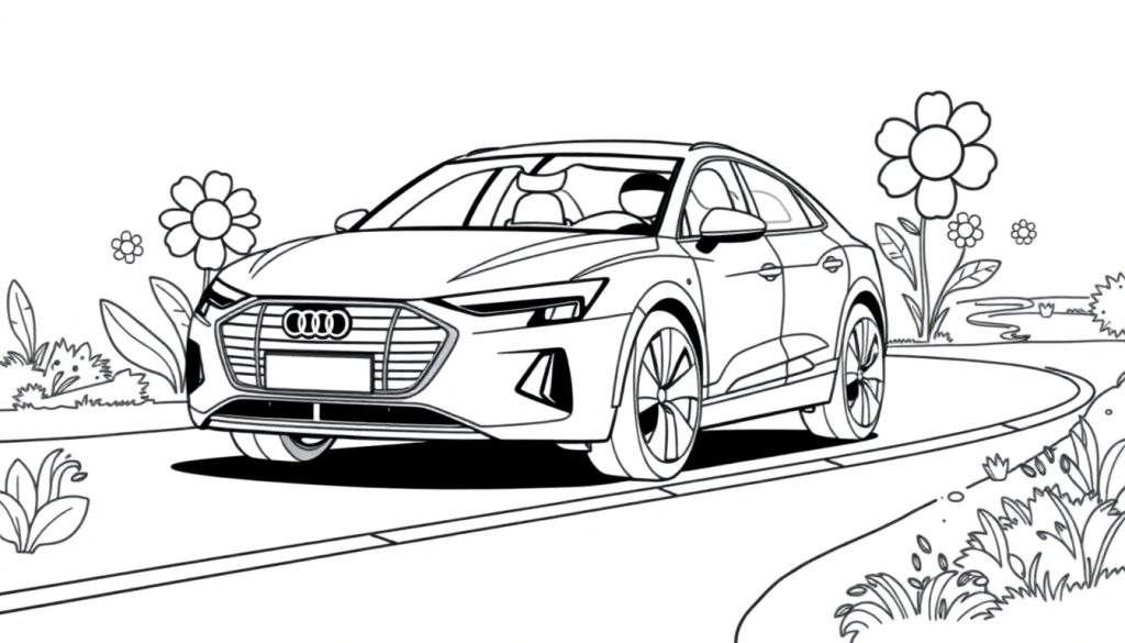 Audi e-tron kleurplaat met bloemen