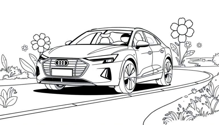 Audi e-tron kleurplaat met bloemen