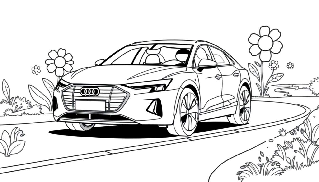 Audi e-tron kleurplaat met bloemen