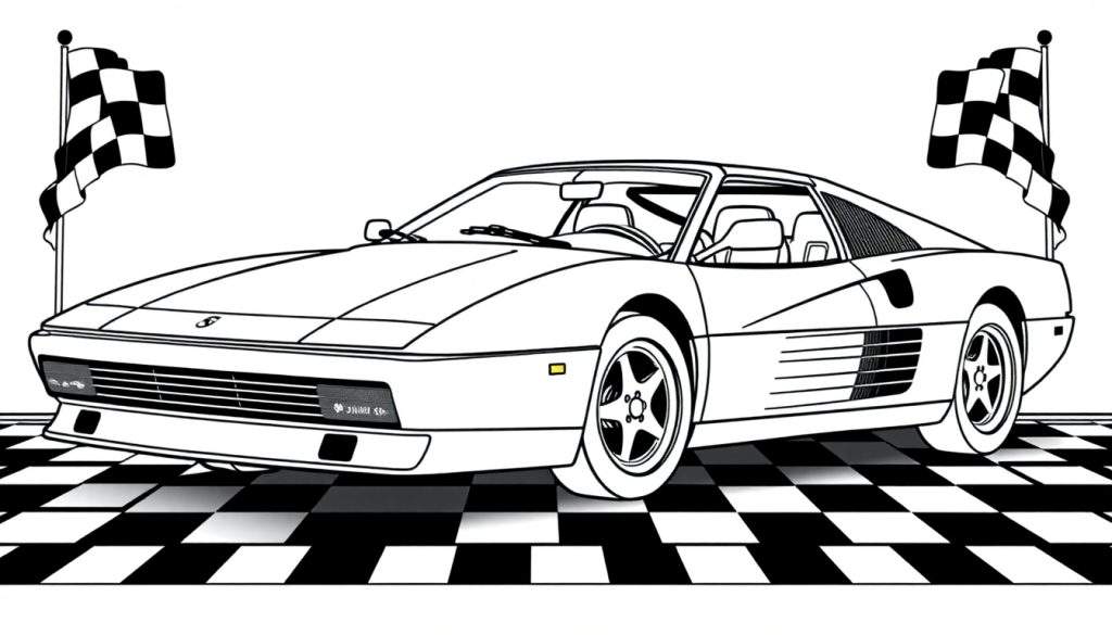 Kleurplaat van een Ferrari Testarossa raceauto