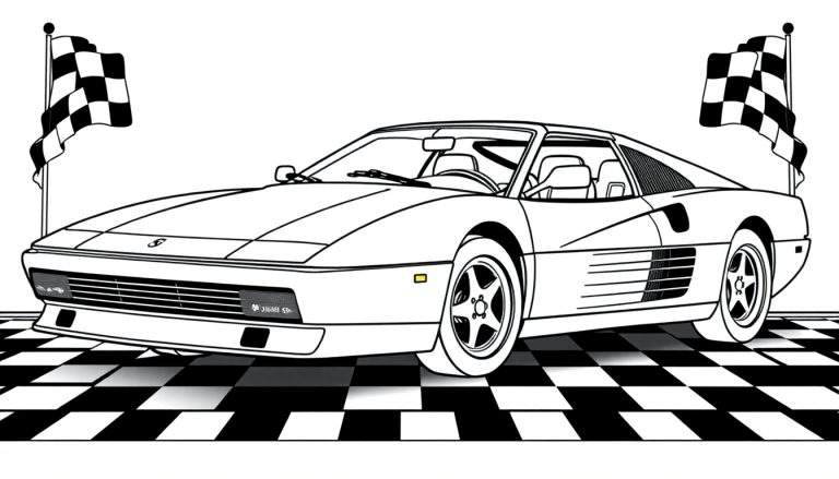 Kleurplaat van een Ferrari Testarossa raceauto