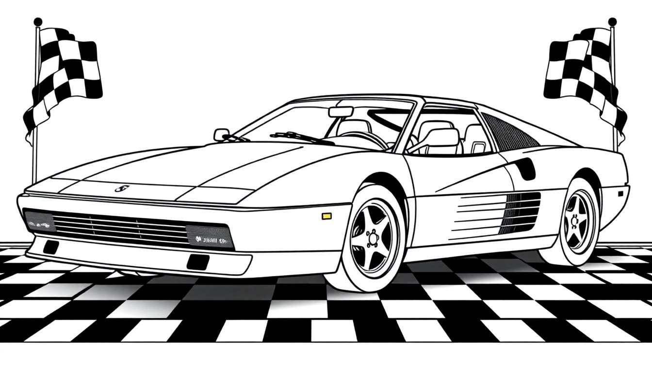 Kleurplaat van een Ferrari Testarossa raceauto