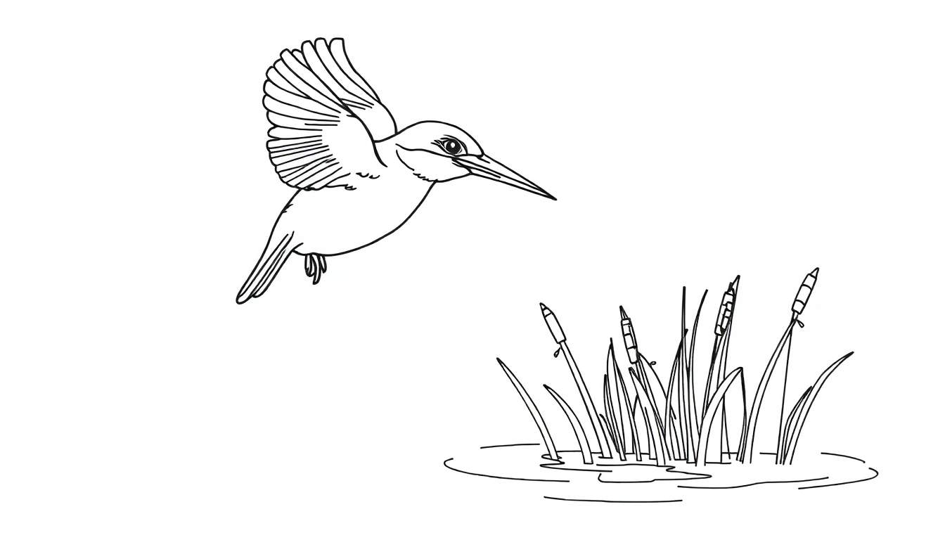 Kleurplaat van een ijsvogel in vlucht.