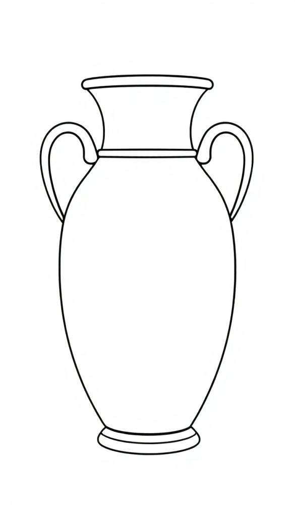 Een zwart-witte kleurplaat van een klassieke amfora zonder oren.