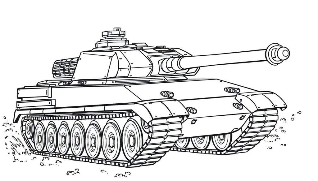 Een Leopard 1 tank als lijntekening voor een kleurplaat.