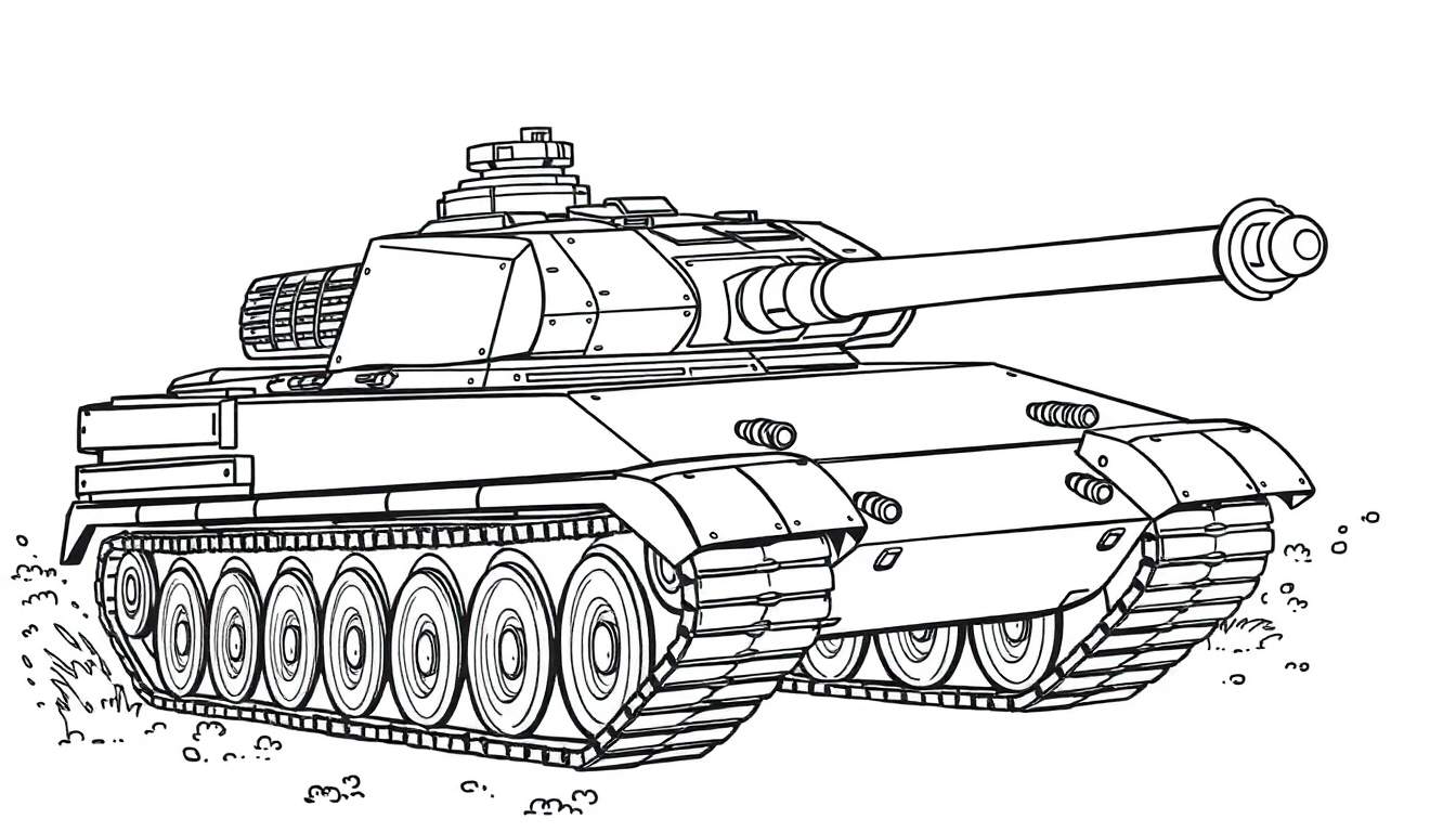 Een Leopard 1 tank als lijntekening voor een kleurplaat.