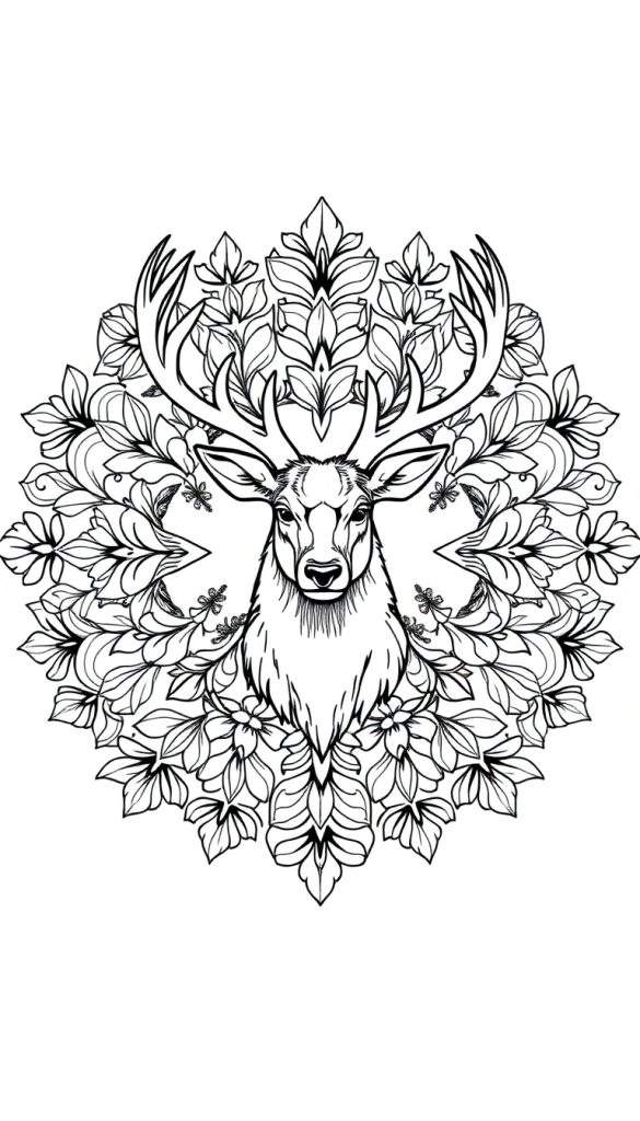 Kleurplaat mandala met een hert