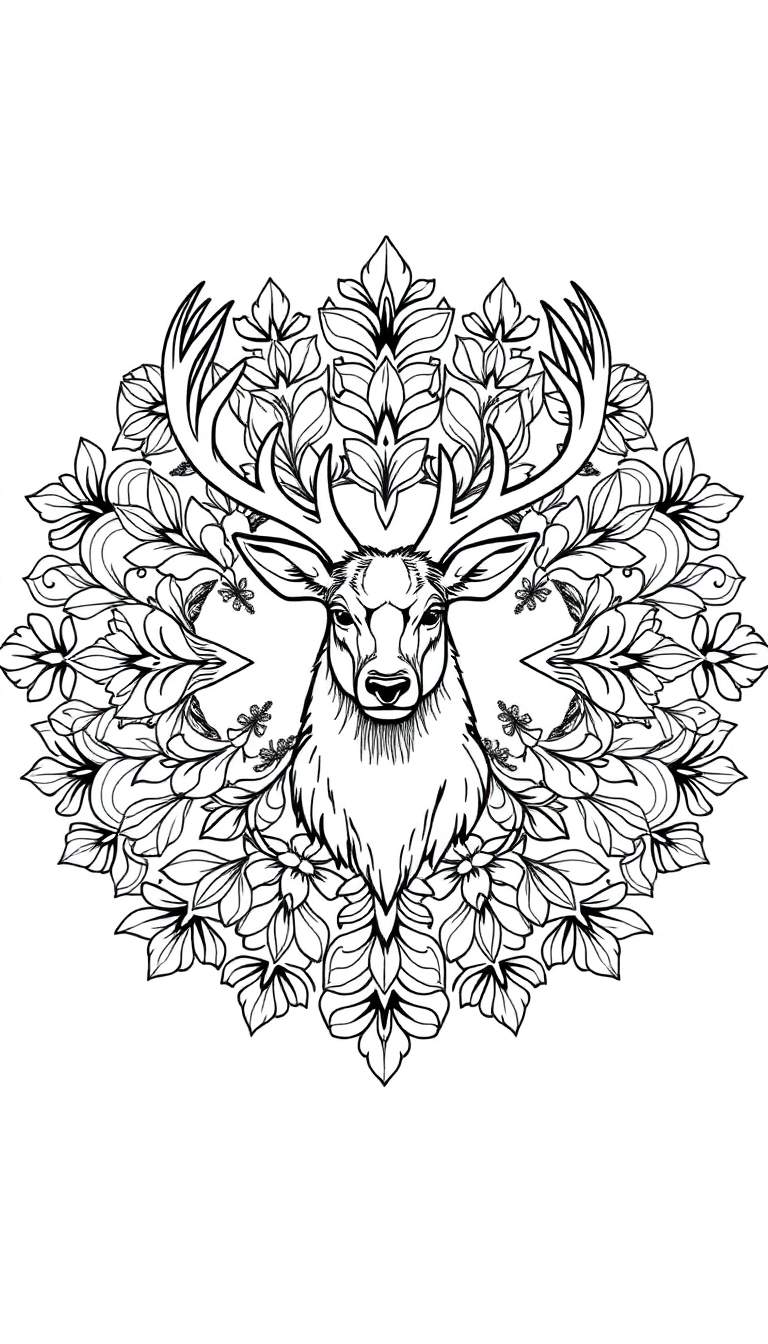 Kleurplaat mandala met een hert