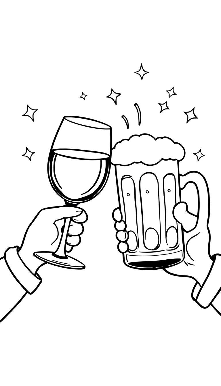 Kleurplaat van proosten met wijn en bier.