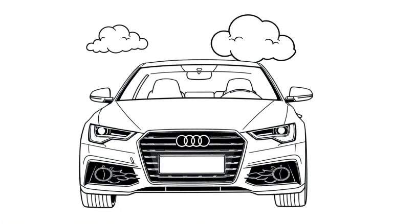 Kleurplaat van een Audi A6 van voren.