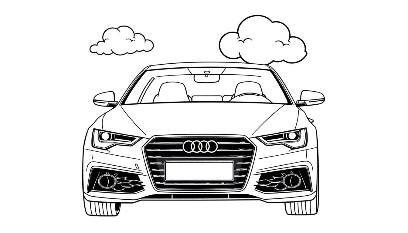 Kleurplaat van een Audi A6 van voren.