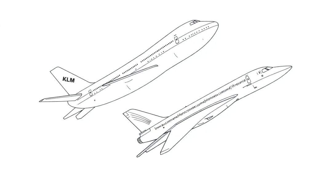 Kleurplaat van een KLM Boeing 747 en een Concorde.