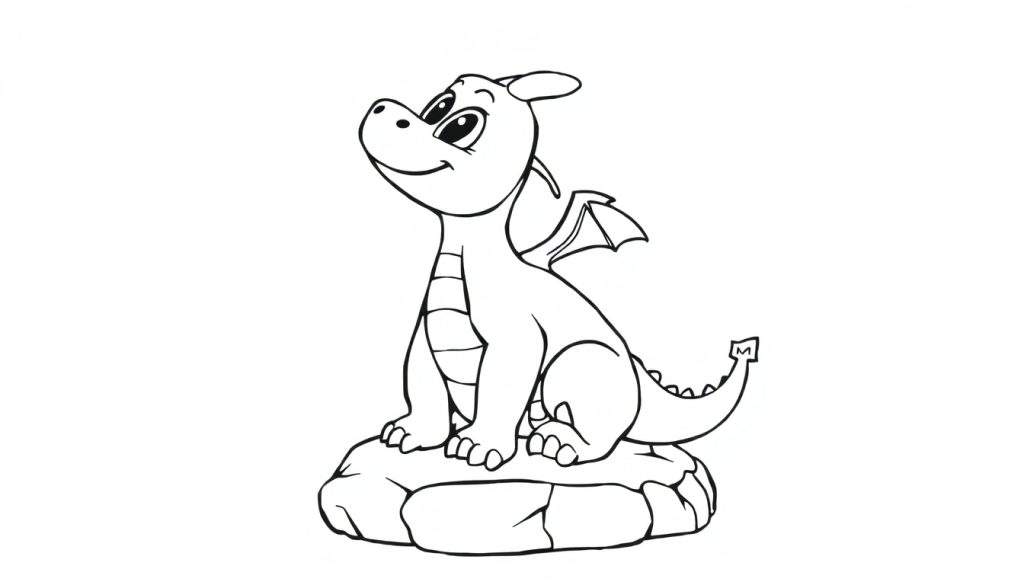 Schattige gestreepte draak kleurplaat op een rots.