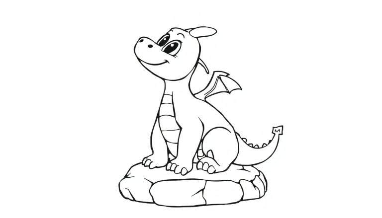 Schattige gestreepte draak kleurplaat op een rots.