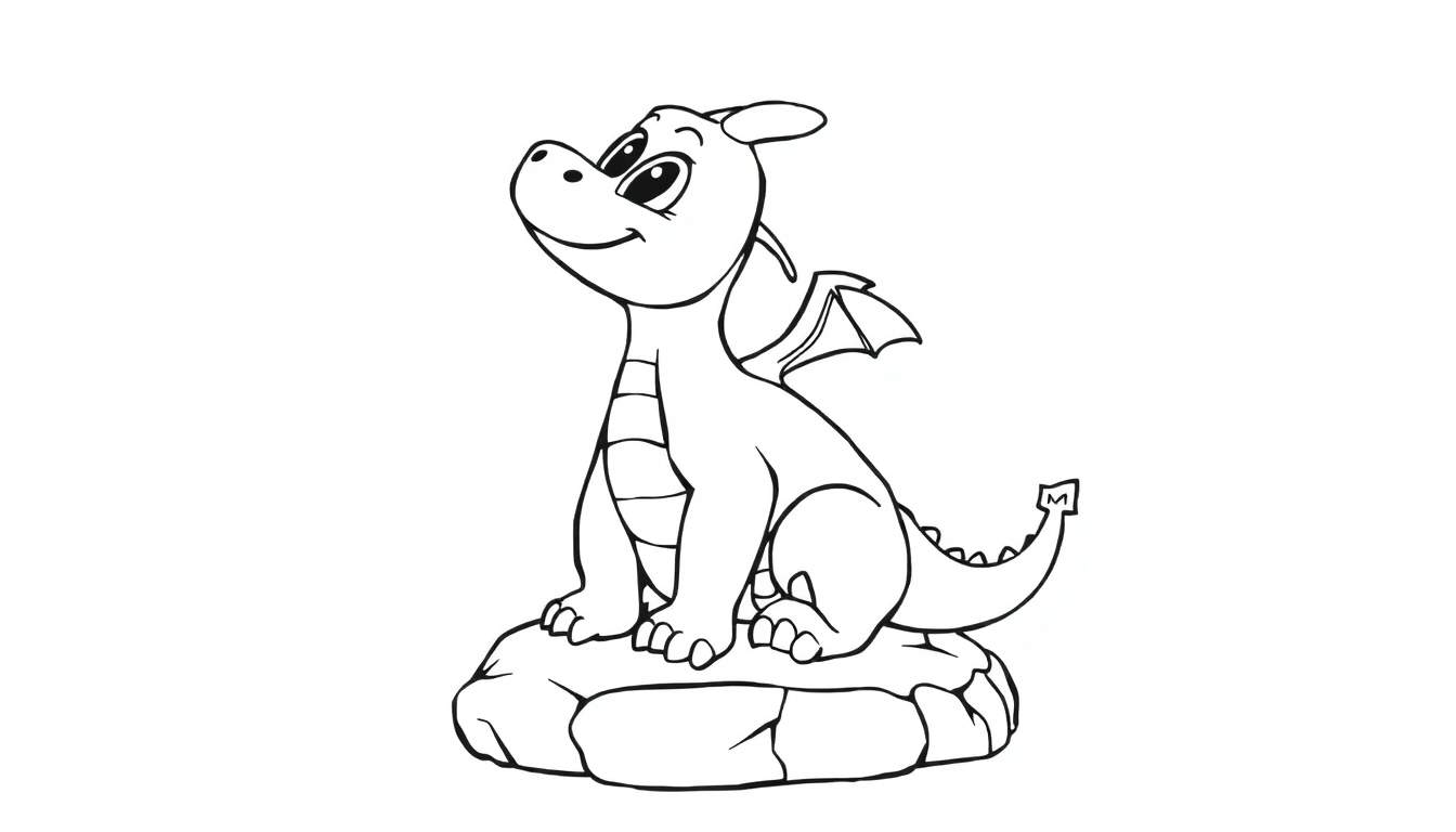 Schattige gestreepte draak kleurplaat op een rots.