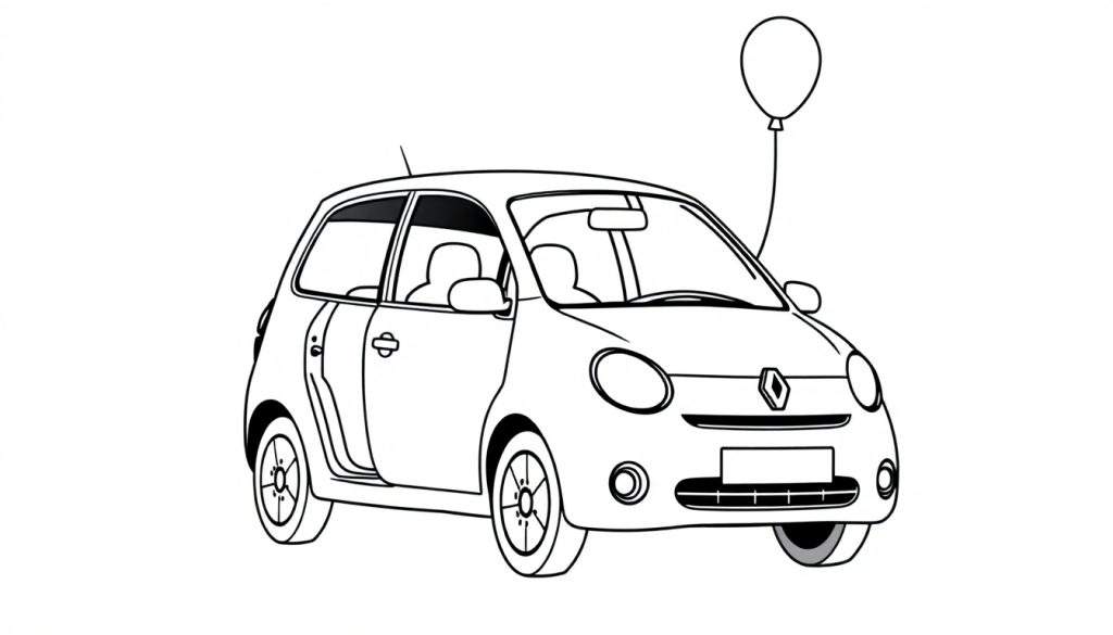 Kleurplaat van een Renault 5 met een ballon.