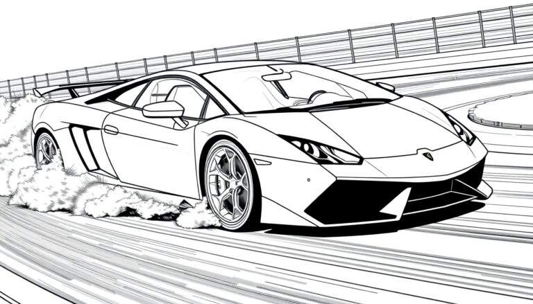 Kleurplaat van een drifitende Lamborghini Gallardo.