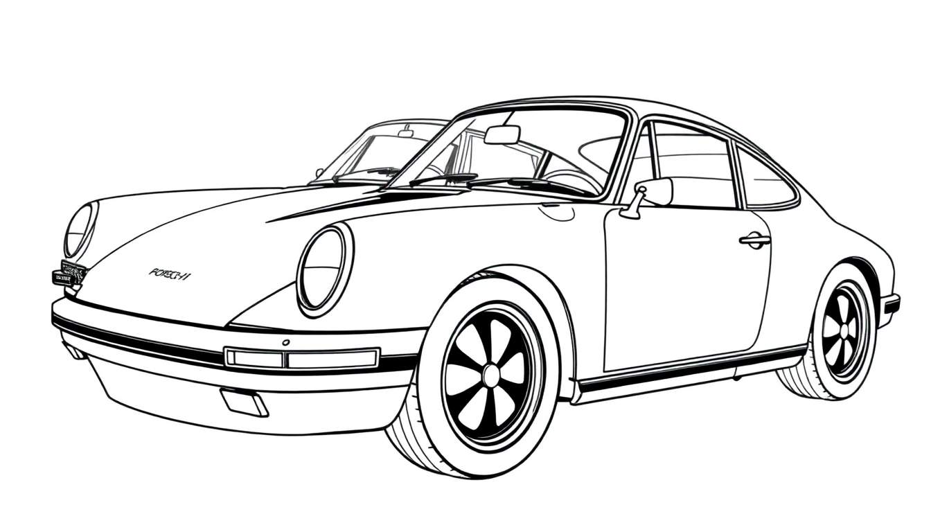 Kleurplaat van twee Porsche 911 auto's, een coupe en een cabriolet.