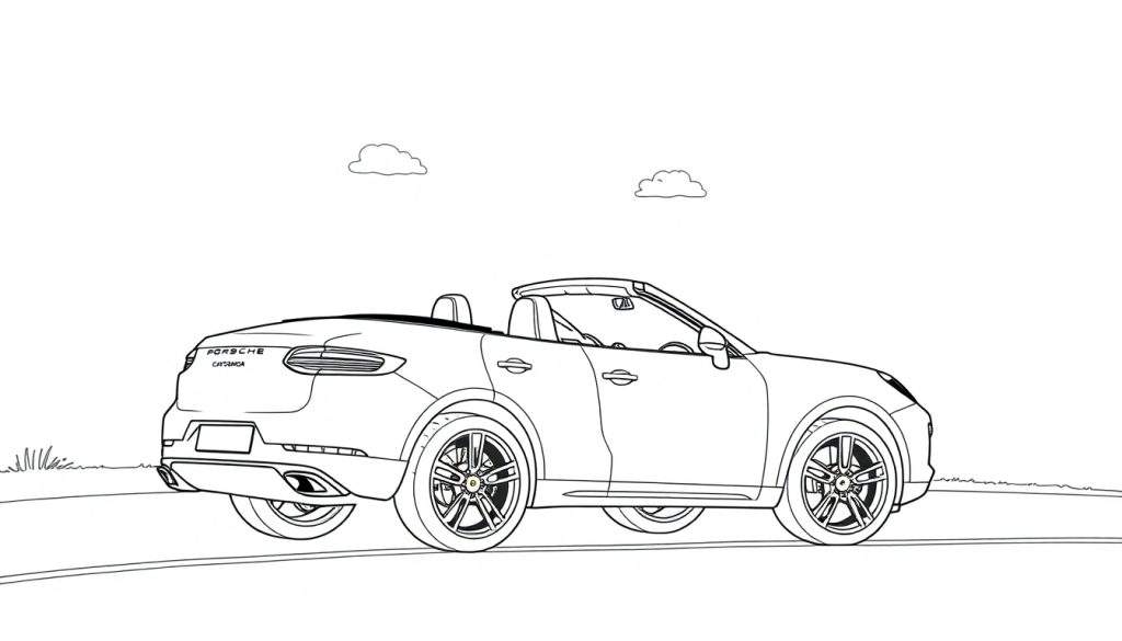 Kleurplaat van een stoere Porsche Cayenne cabriolet.