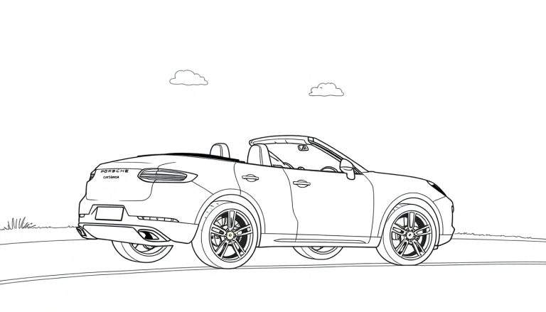 Kleurplaat van een stoere Porsche Cayenne cabriolet.