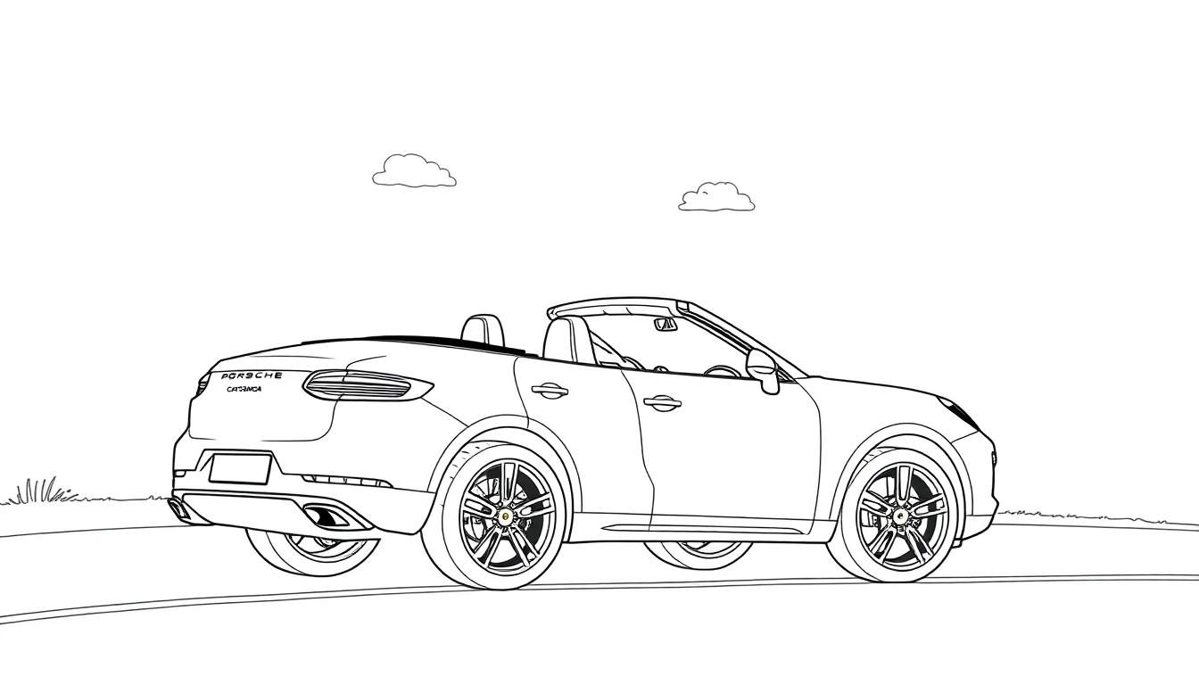 Kleurplaat van een stoere Porsche Cayenne cabriolet.