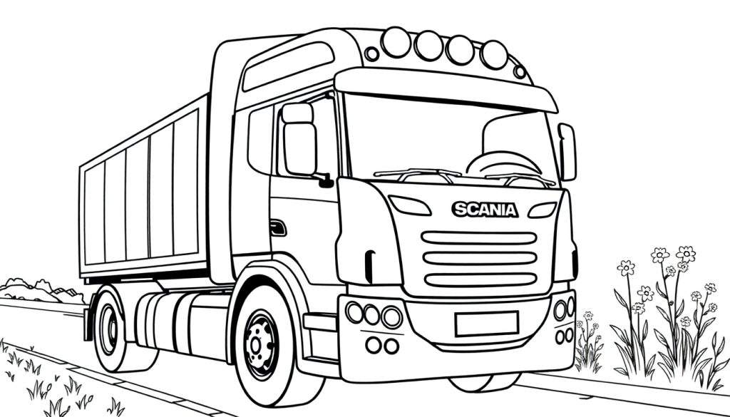 Kleurplaat van een Scania vrachtwagen
