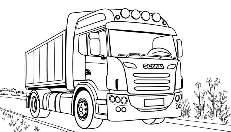 Kleurplaat van een Scania vrachtwagen