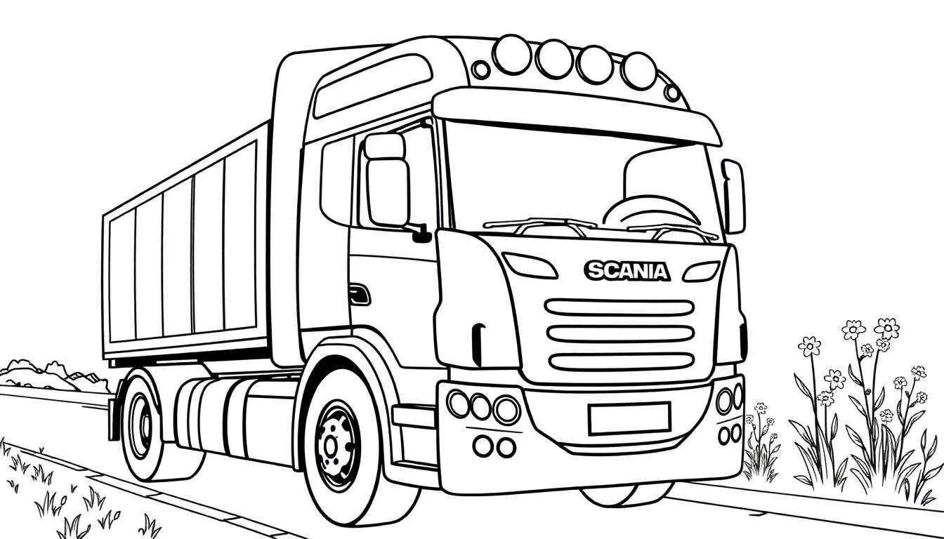 Kleurplaat van een Scania vrachtwagen